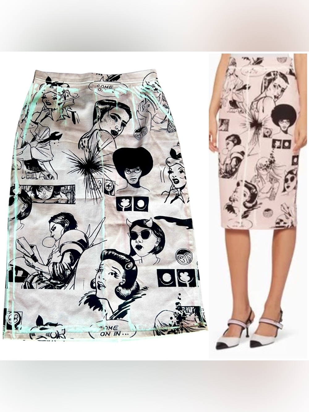 PRADA Spring Summer 2018 Collection Pop Art Comic Strip Graphic Pencil Skirt